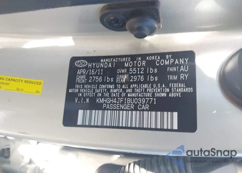 2011 Hyundai Equus Signature из США, поврежденный, VIN KMHGH4JF1BU039771